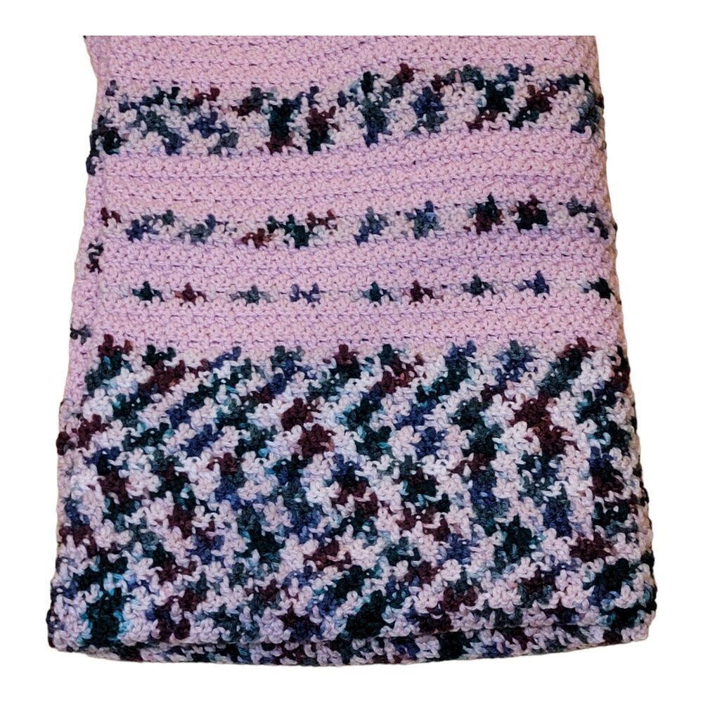 Vintage Handmade Crochet Pink And MultiColor Stiped Afghan Blanket 38x53 - Picture 4 of 7